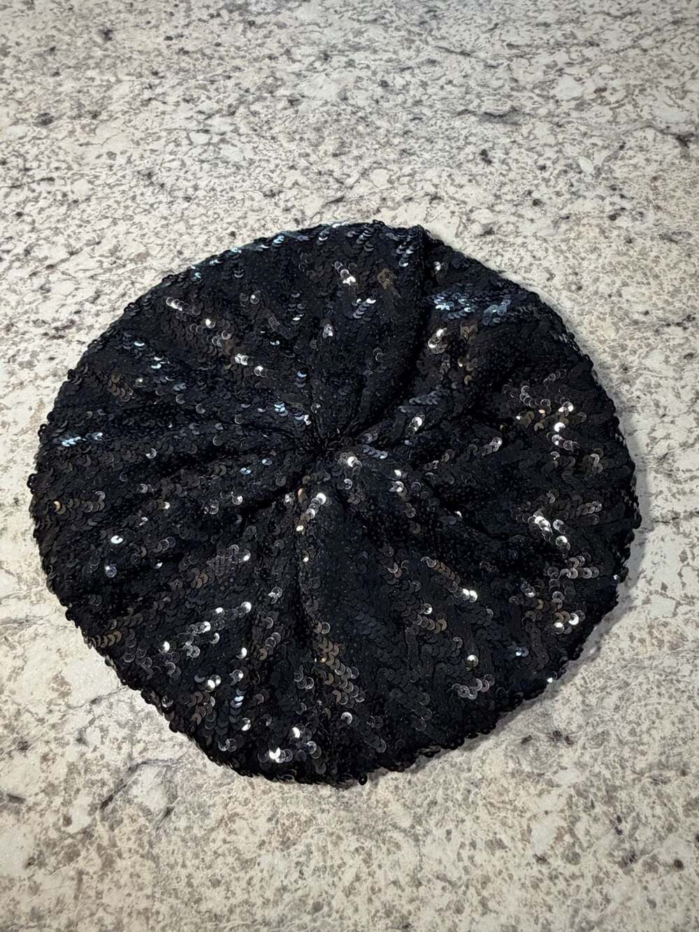 Unbranded Black Sequin Beret Hat Party Disco Glitter